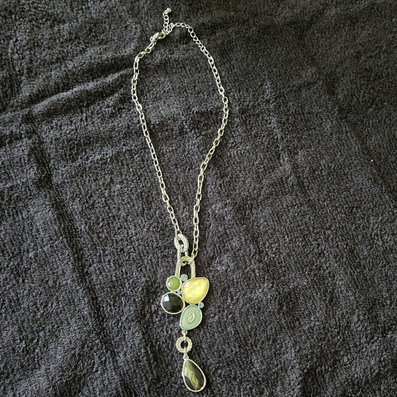 Lia Sophia Azure Retired Statement Necklace Multi-Stone Teardrop Silver Tone - Picture 2 of 8